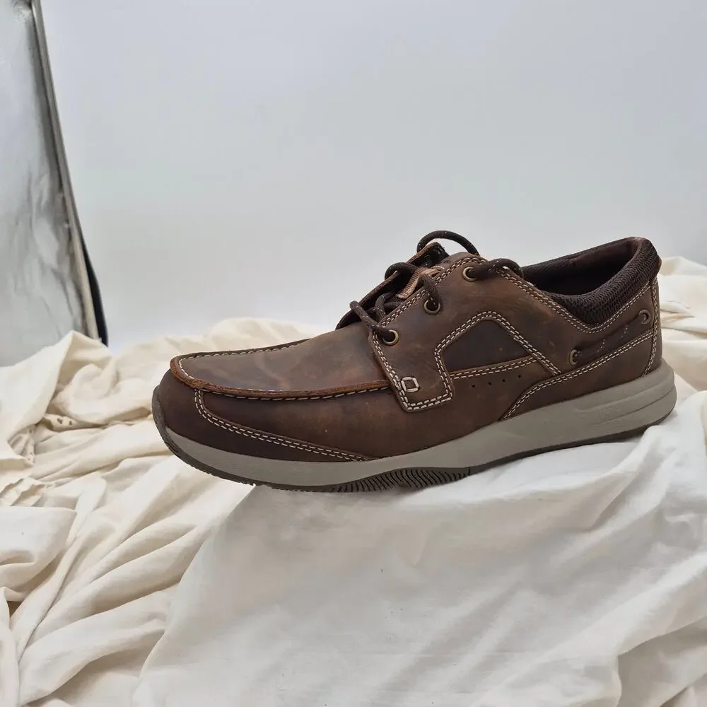 NEW Clarks Sailview Lace casual Moc-toe shoes Brown beeswax leather Men Size 12